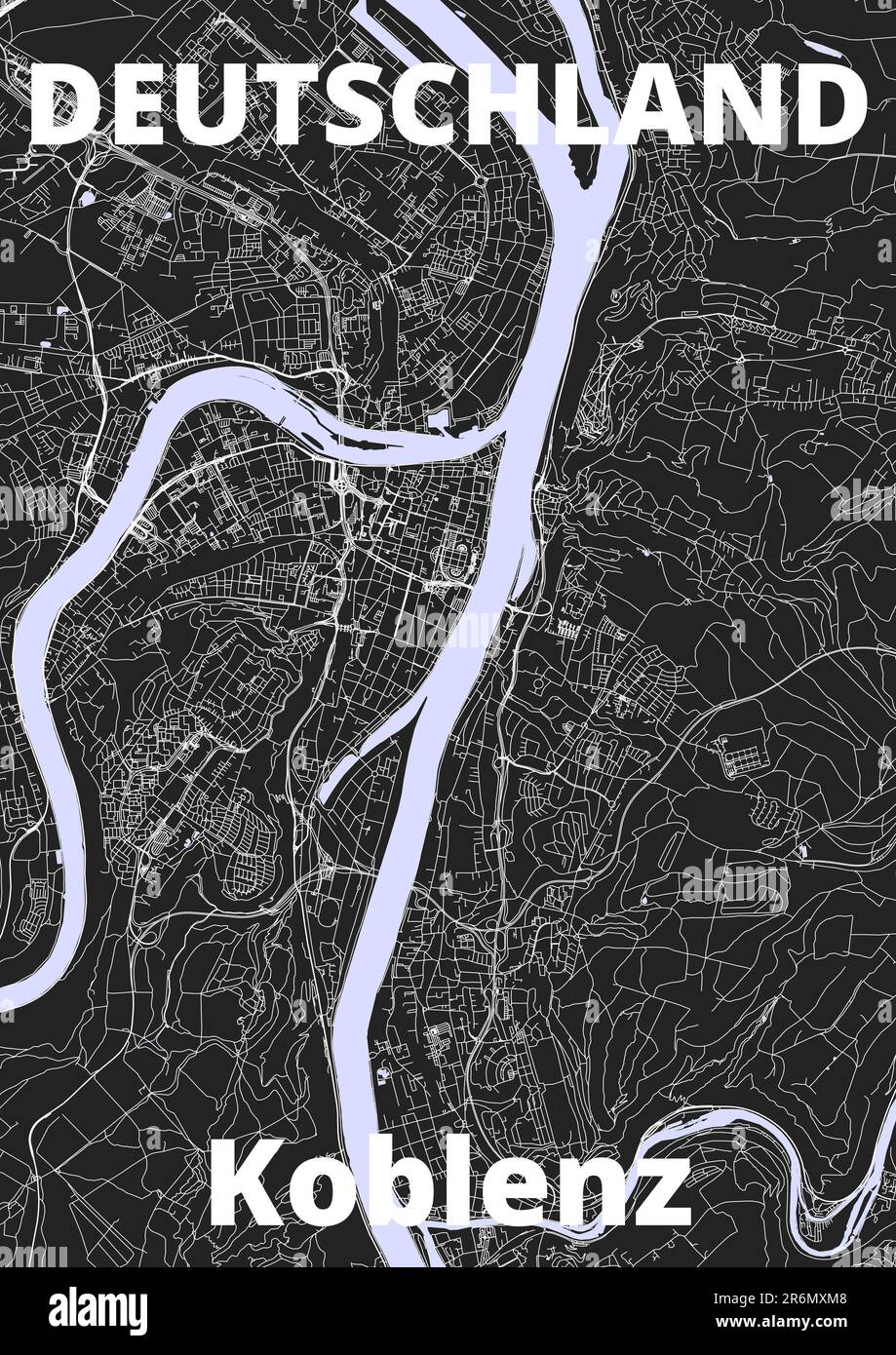 Stadtplan Koblenz mit Straßen, Flüssen und Seen deutschland Stockfoto