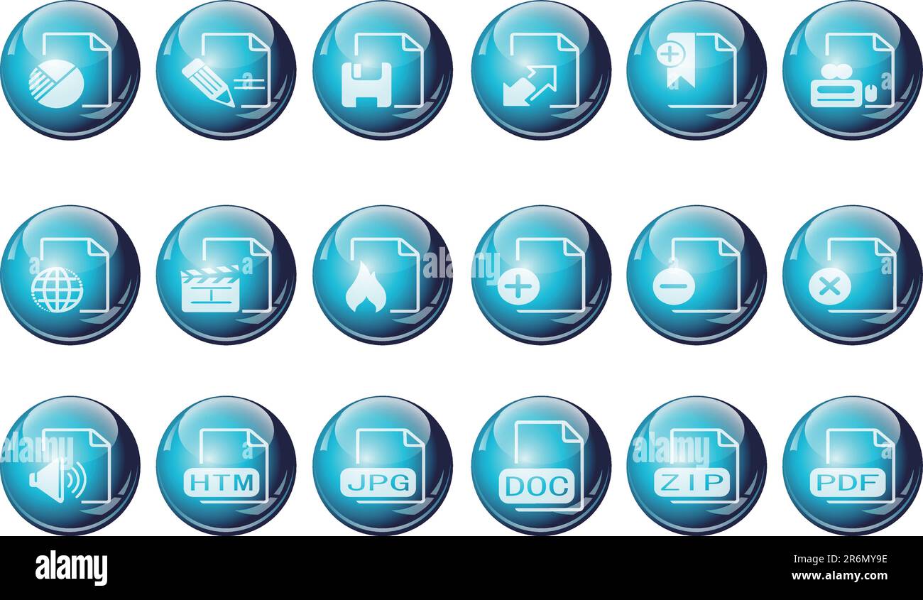 Symbole für Dokument- und Dateiformate Cyan Crystal Series Stock Vektor