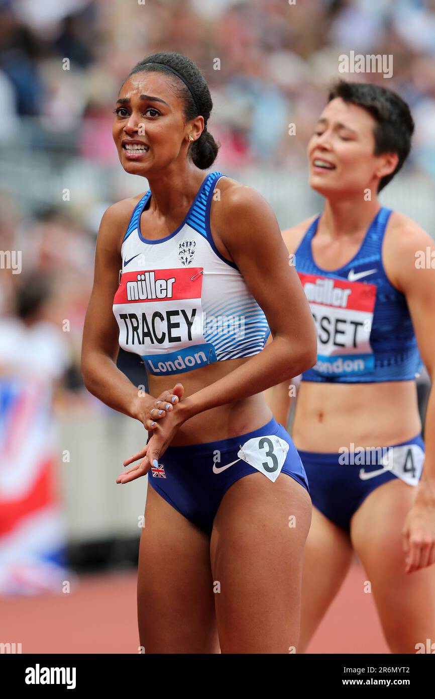 Adelle TRACEY (Großbritannien) nach der Teilnahme am Finale der Frauen 800m bei der 2019, IAAF Diamond League, Jubiläumsspiele, Queen Elizabeth Olympic Park, Stratford, London, Großbritannien. Stockfoto