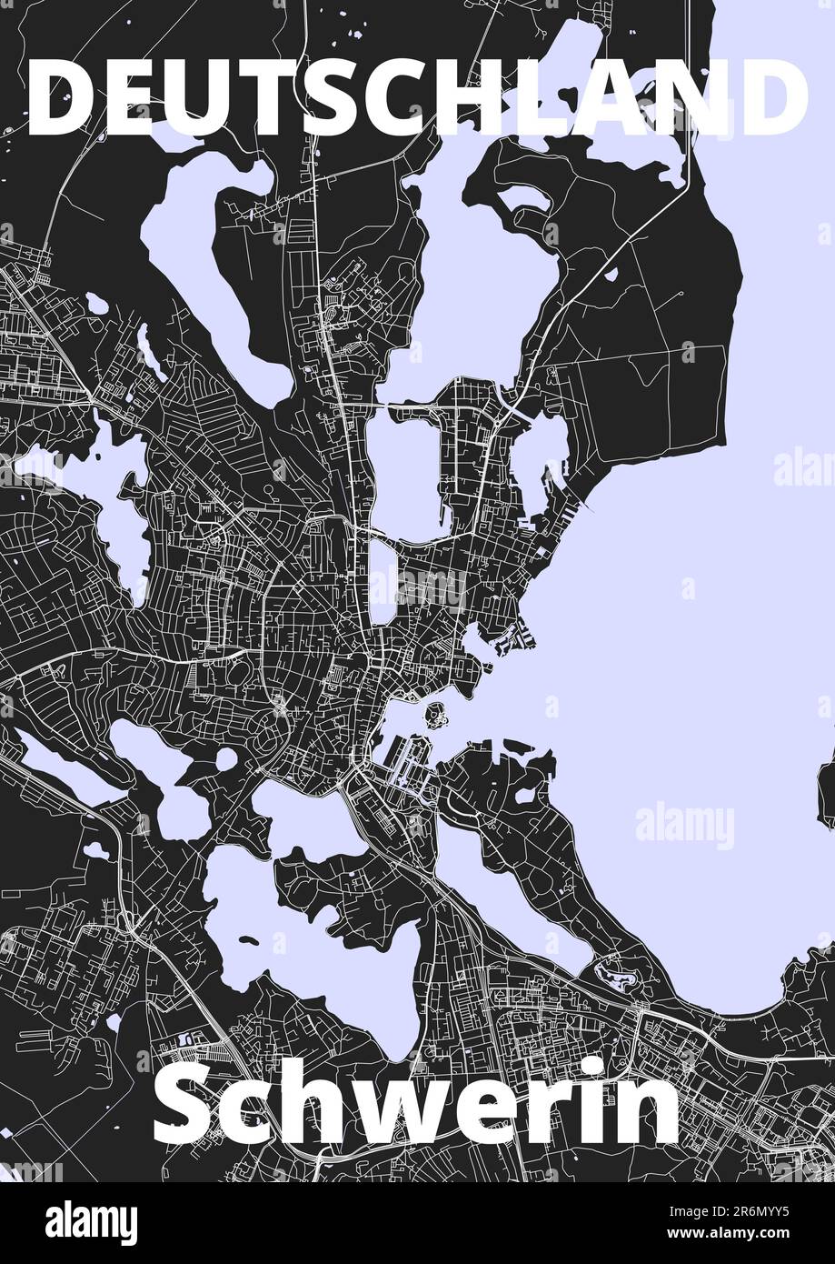 Stadtplan Schwerin mit Straßen, Flüssen und Seen deutschland Stockfoto