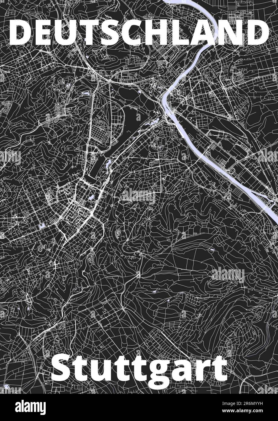 Stadtplan Stuttgart mit Straßen, Flüssen und Seen deutschland Stockfoto