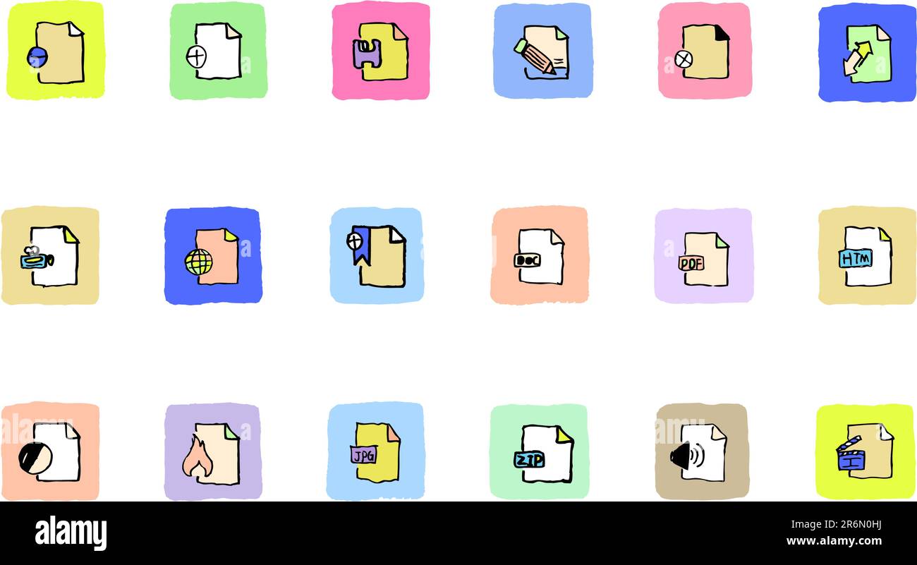 Symbole für Dokument- und Dateiformate in neuer Farbe Stock Vektor