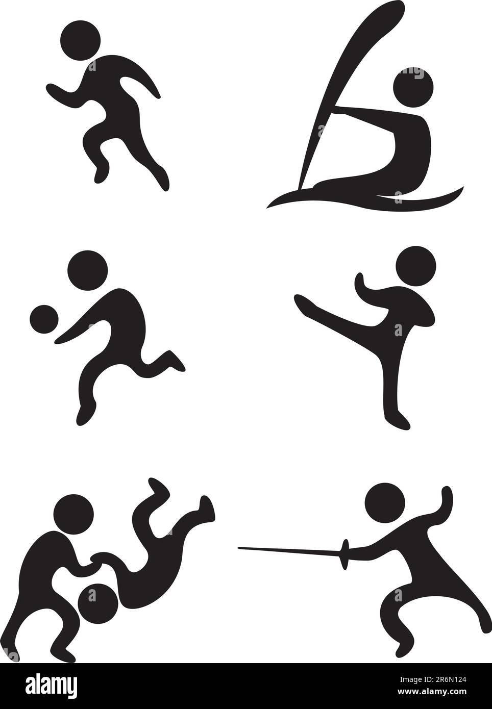 vektorsportsymbole: Feld- und Track-Volleyball Karate-Ringen, Schwertkampf und Segeln Stock Vektor