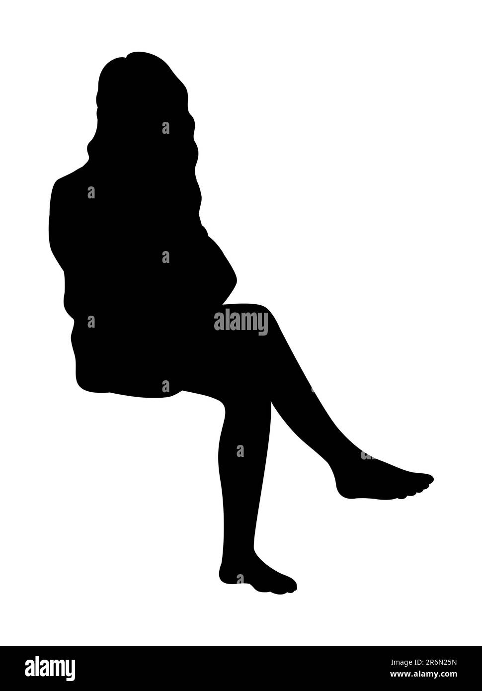 Schwarze Silhouette einer jungen Frau, die ein Bein auf dem Bein sitzt, ein verkreuzter, sitzender weiblicher Vektor Stock Vektor