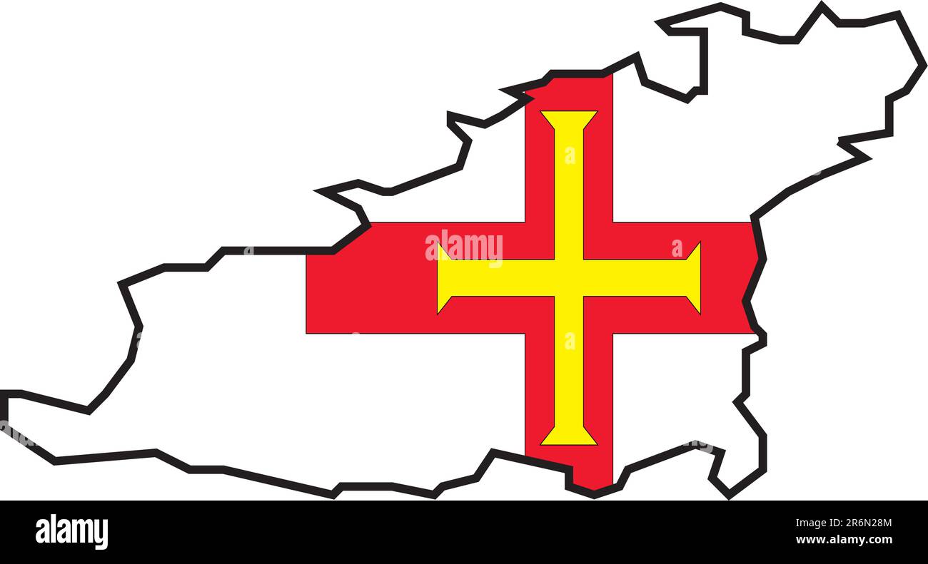Darstellungsvektor einer Karte und Flagge aus Guernsey Stock Vektor
