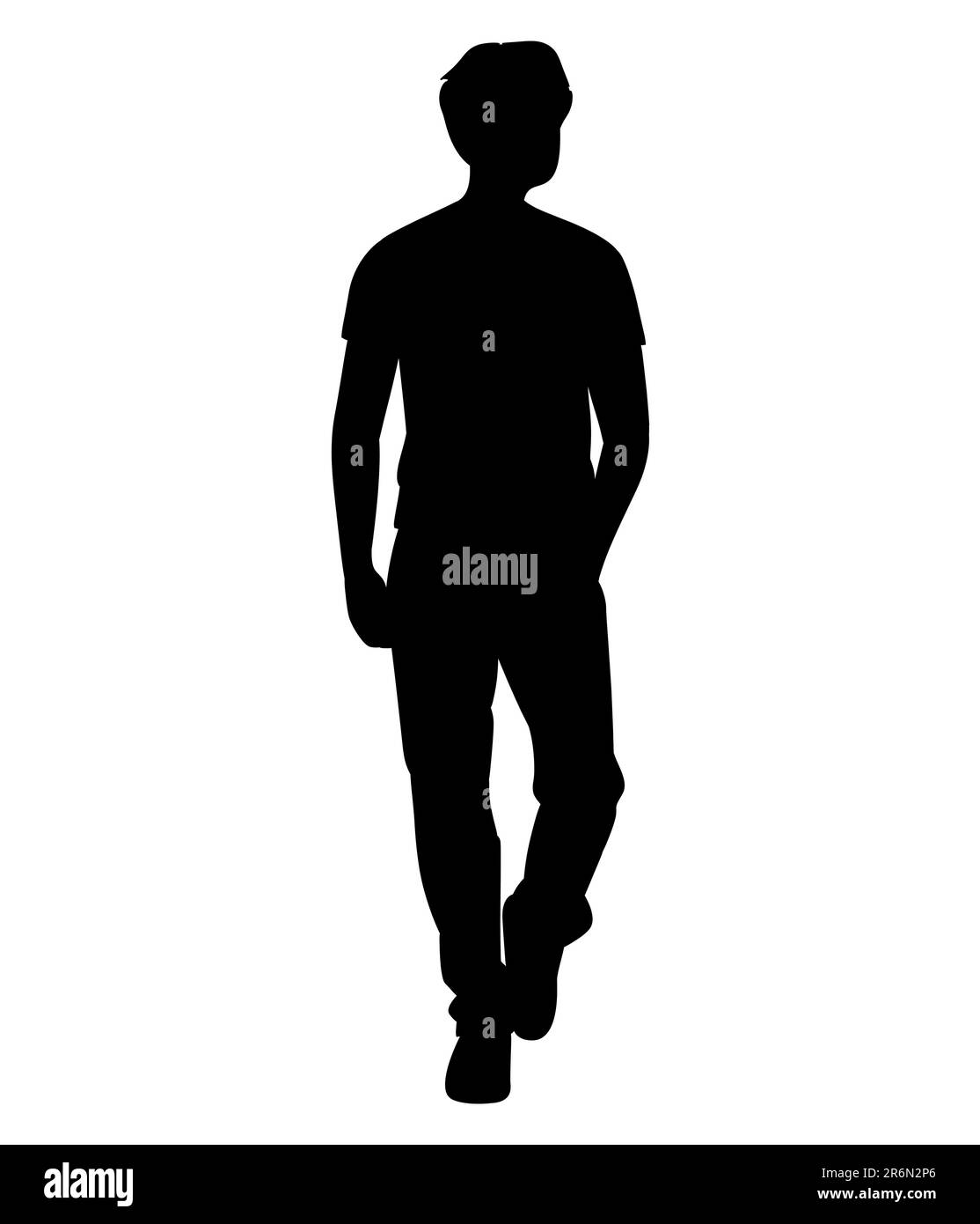 Schwarze Silhouette eines Mannes, der zwanglos mit Hosen und einem T-Shirt läuft, Vektor isoliert auf weißem Hintergrund Stock Vektor