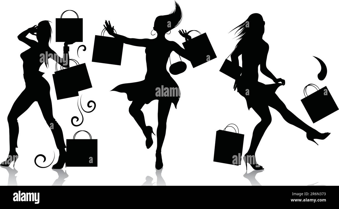 Vektorsilhouetten von Shoppingmädchen Stock Vektor
