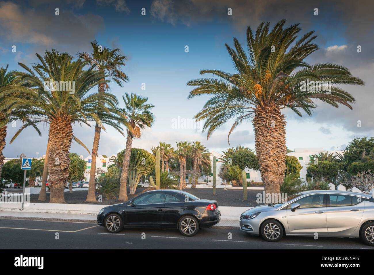 Karten parken auf der Straße in Lanzarote Stockfoto