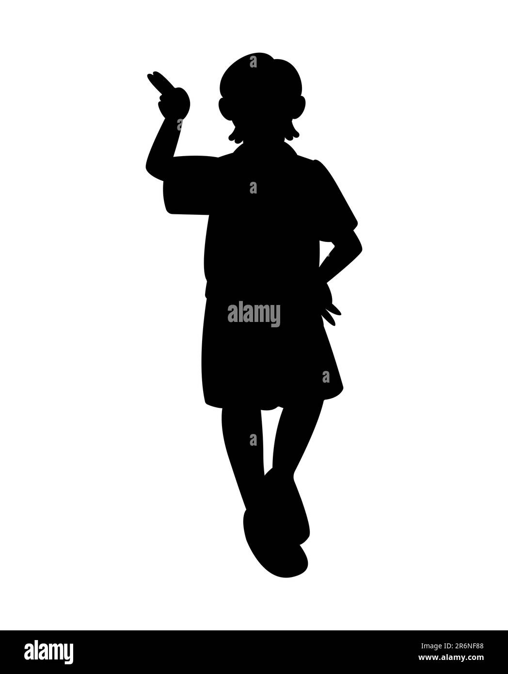 Schwarze Silhouette einer Frau, die das Siegeszeichen auf der rechten Hand zeigt, Handgeste V Victory oder Friedenszeichen isoliert auf weißem Hintergrund, Cartoon-Chara Stock Vektor