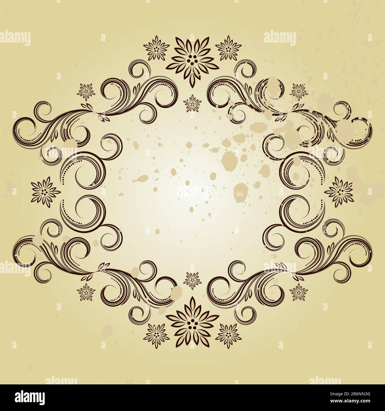 Wunderschöne Vintage-Designs mit Blumen und Schriftrollen auf Sepia Grunge Hintergrund. Stock Vektor