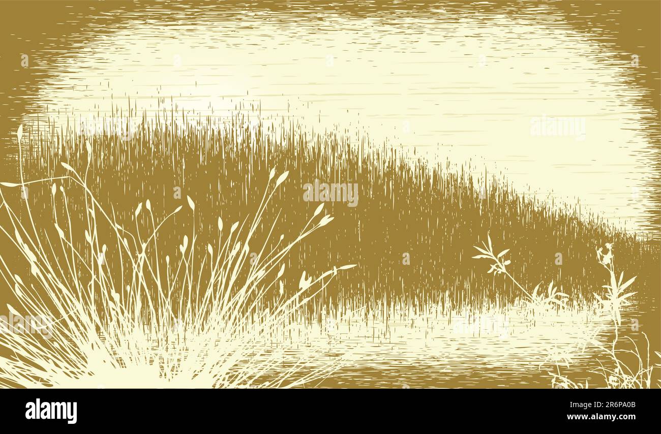 Bearbeitbare Vektordarstellung einer Graslandschaft mit Grunge. Alle Elemente als separate Objekte. Stock Vektor