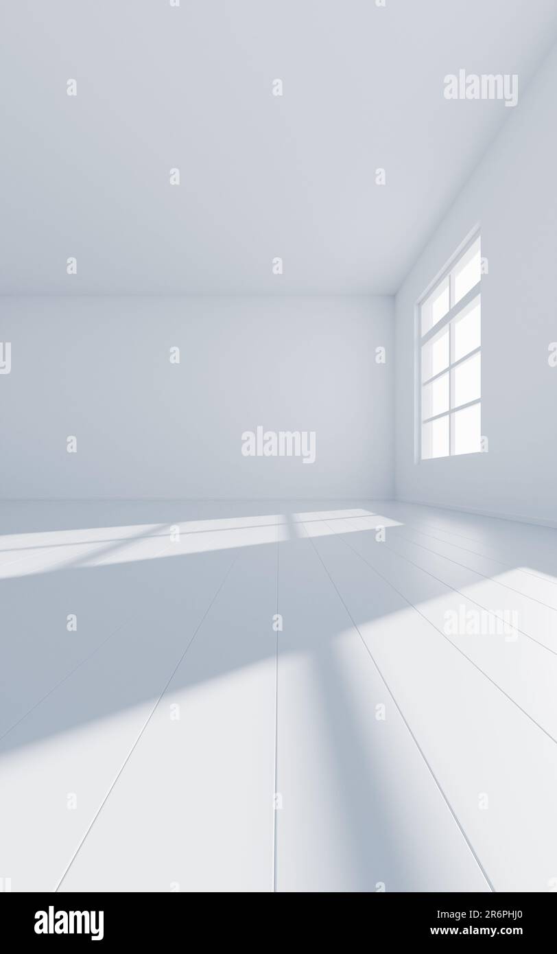 Leerer Raum mit Licht, 3D-Rendering. Digitale Zeichnung. Stockfoto