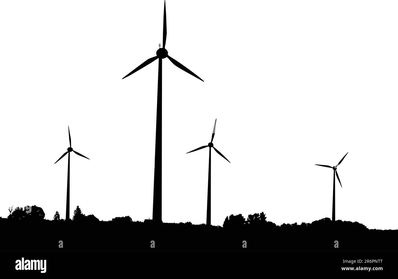 Vektor-Silhouette der Windkraftanlagen Umwelt freundliche Energiegewinnung Stock Vektor