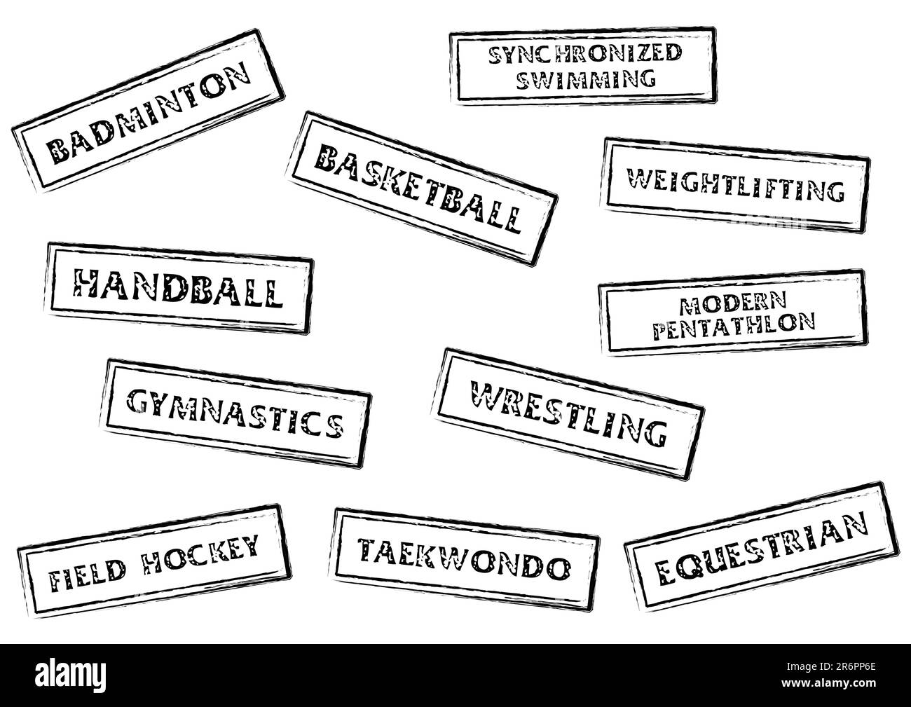 Stempelmarken mit Sportnamen über Weiß Stock Vektor