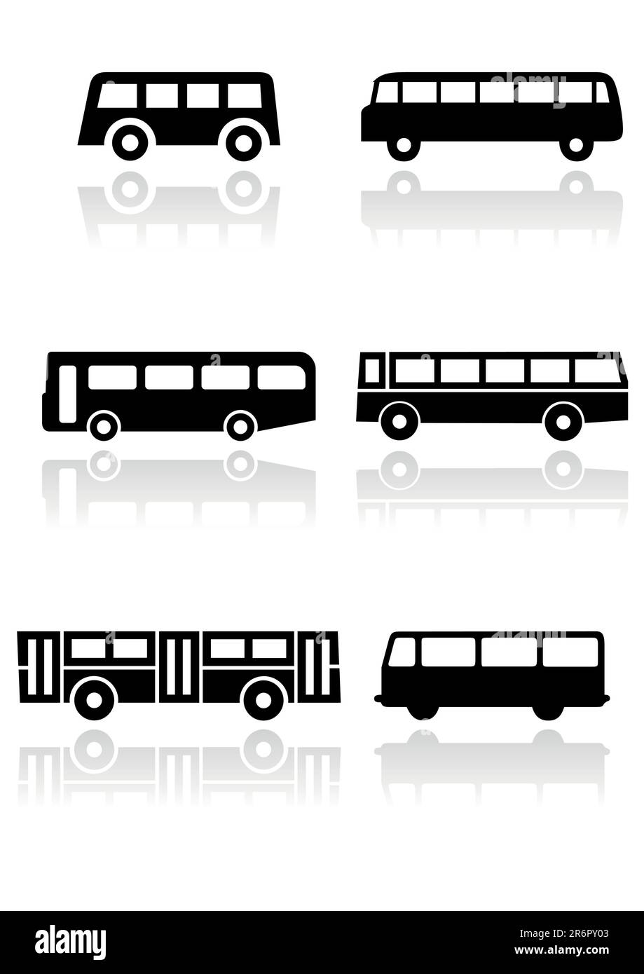 Vektorsatz verschiedener Bus- oder Transportsymbole. Alle Vektorobjekte werden isoliert. Farben und transparente Hintergrundfarbe lassen sich leicht anpassen. Stock Vektor