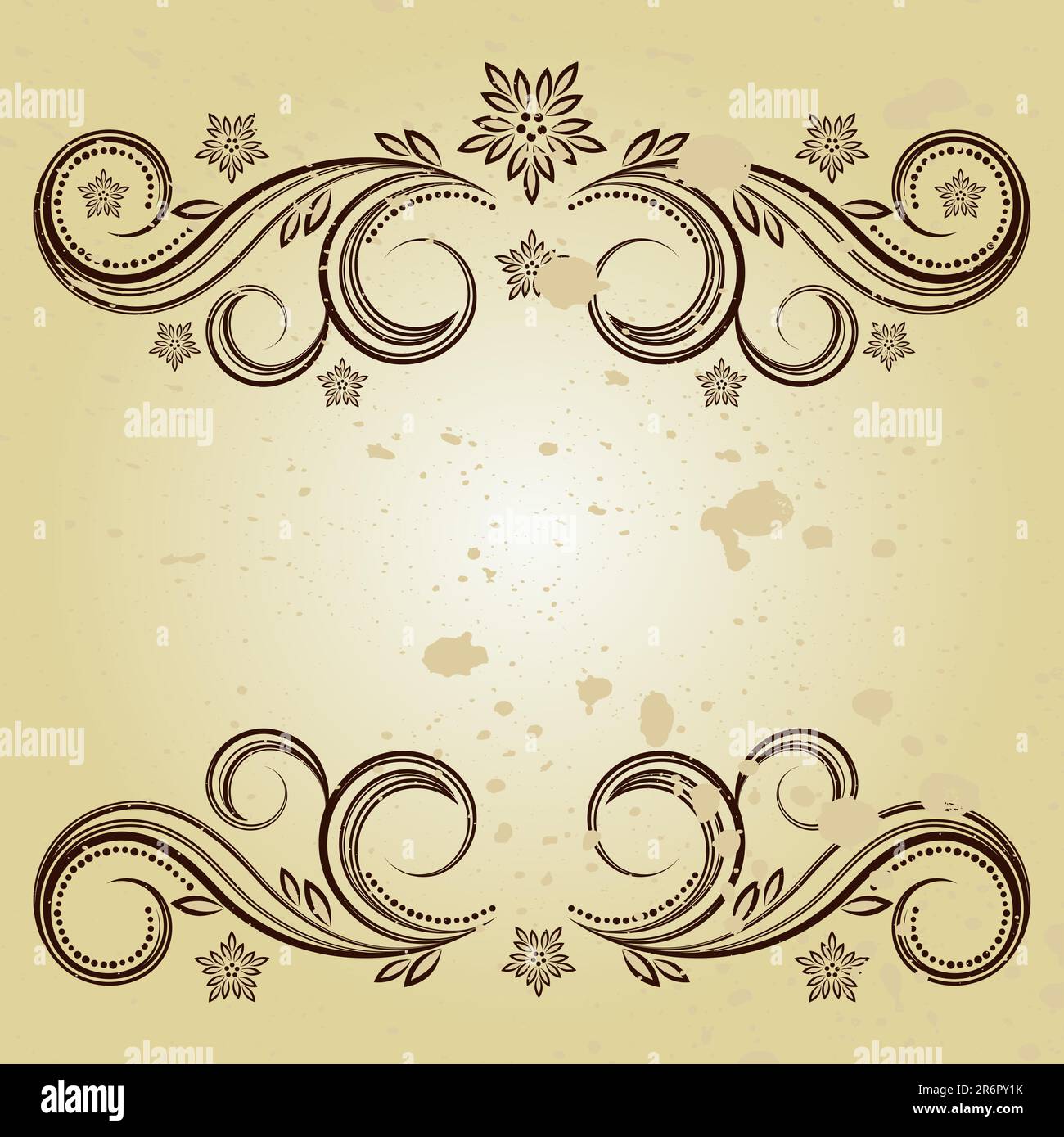 Wunderschöne Vintage-Designs mit Blumen und Schriftrollen auf Sepia Grunge Hintergrund. Stock Vektor