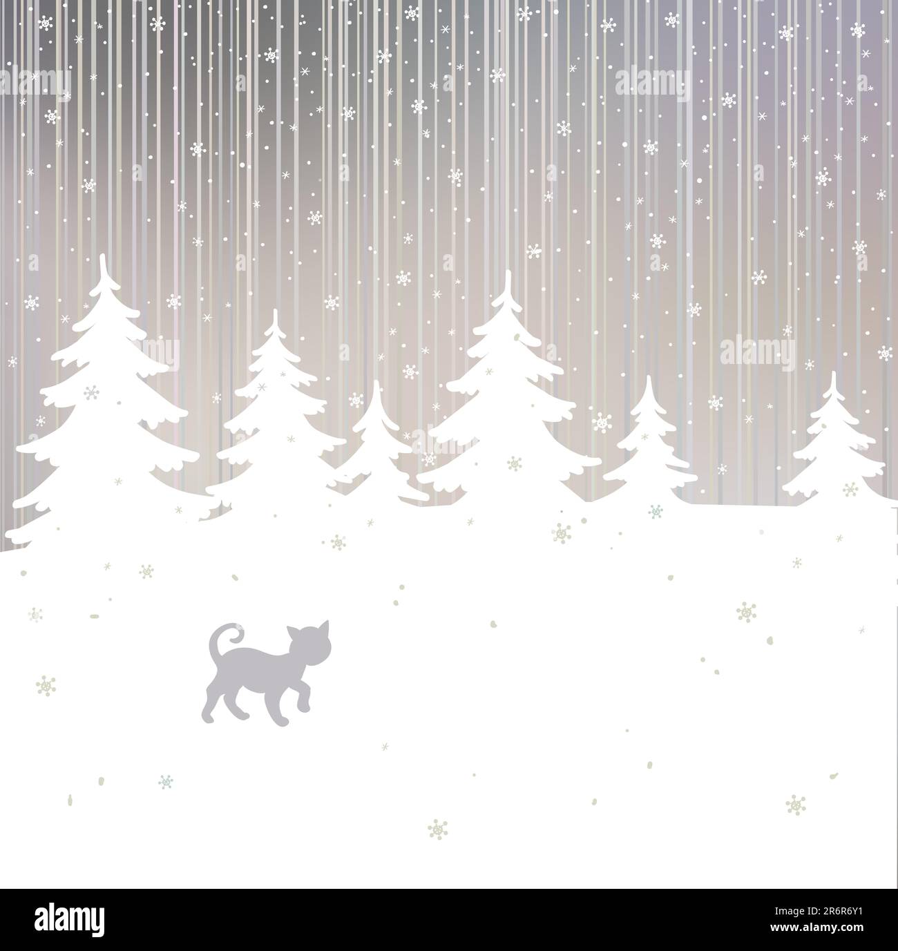 Vektor Weihnachten Hintergrund mit Katze und Winter Baum Stock Vektor