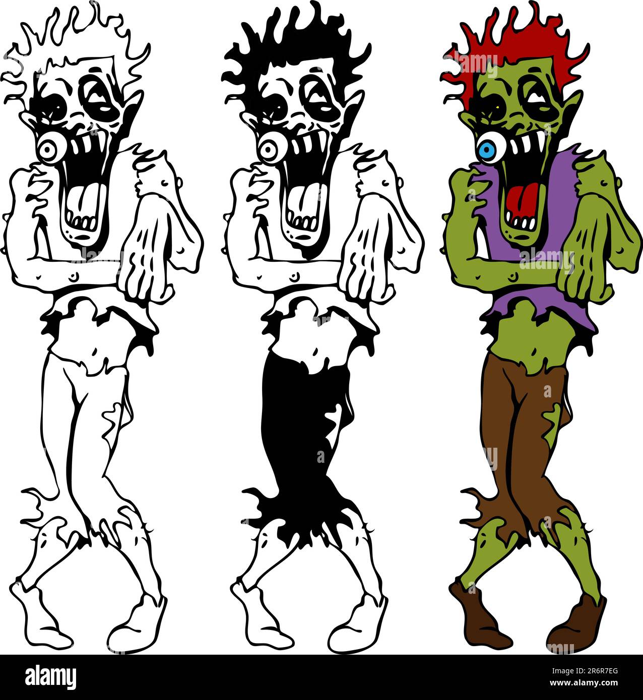 Ein Bild aus einer Reihe von Zombie Kreaturen in Farbe und Schwarzweiß. Stock Vektor