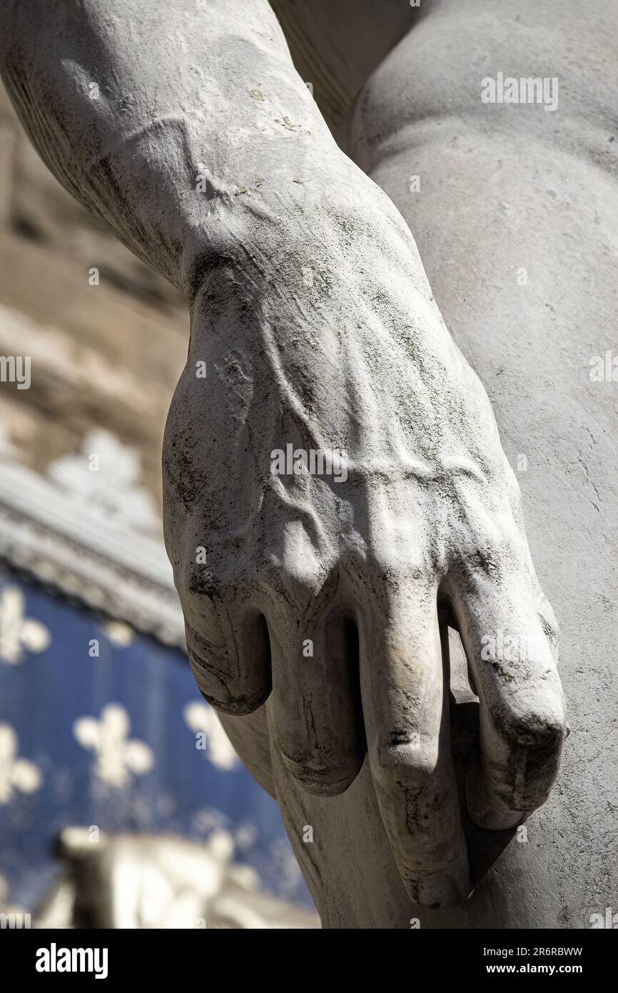 Hand des David von Michelangelo, Piazza della Signoria, Florenz, Italien, Europa Stockfoto
