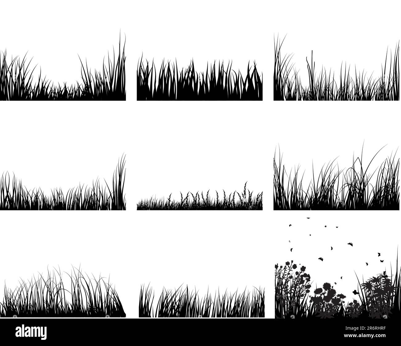 Satz von Vektorgras-Silhouetten-Hintergründen für Designzwecke Stock Vektor