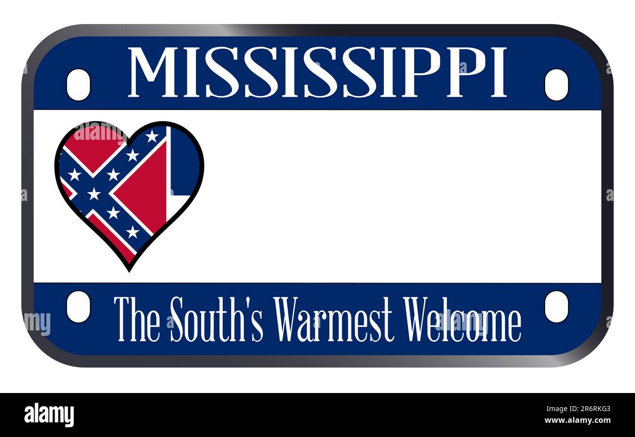 Mississippi State USA Motorradkennzeichen auf weißem Hintergrund Stockfoto