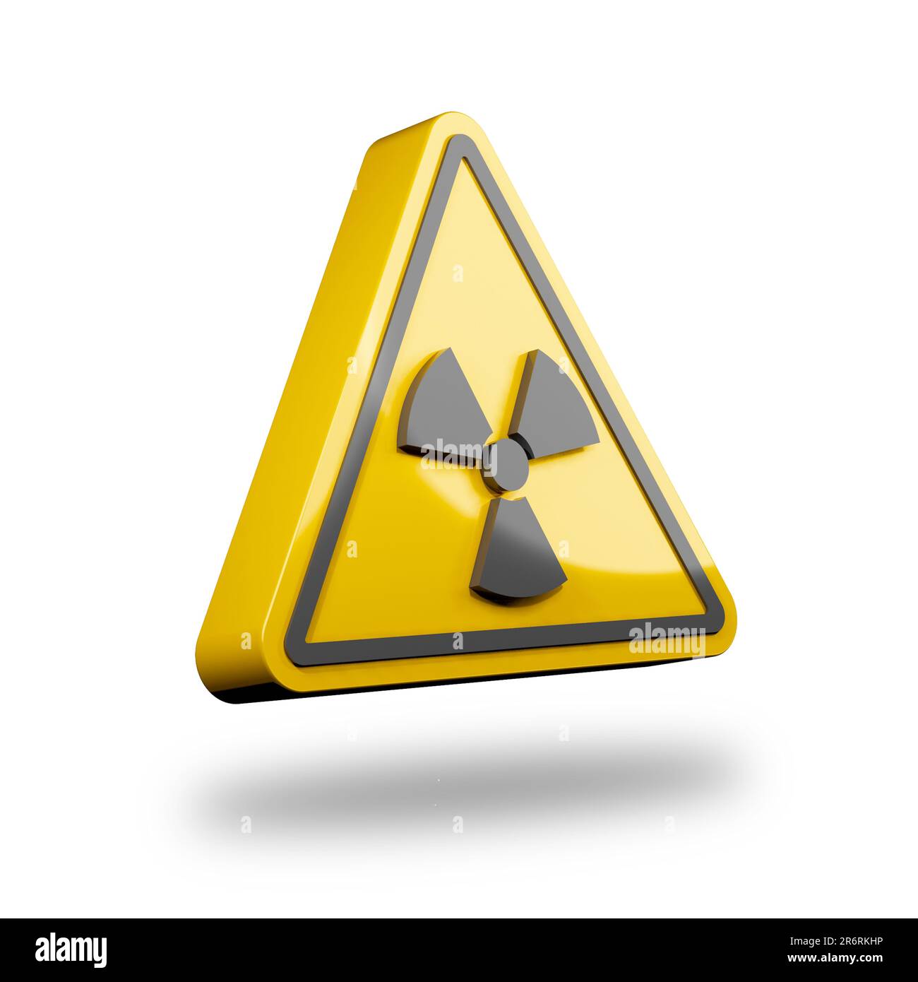 Gelbes Radioaktivitätszeichen dreieckiges Vorsichtshinweis 3D Abbildung Stockfoto