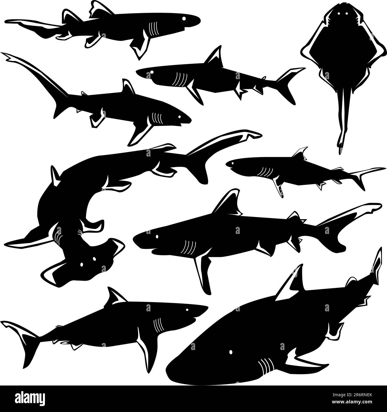 Gefährliche Haie in Vektorsilhouette mit stilisierter Darstellung Stock Vektor