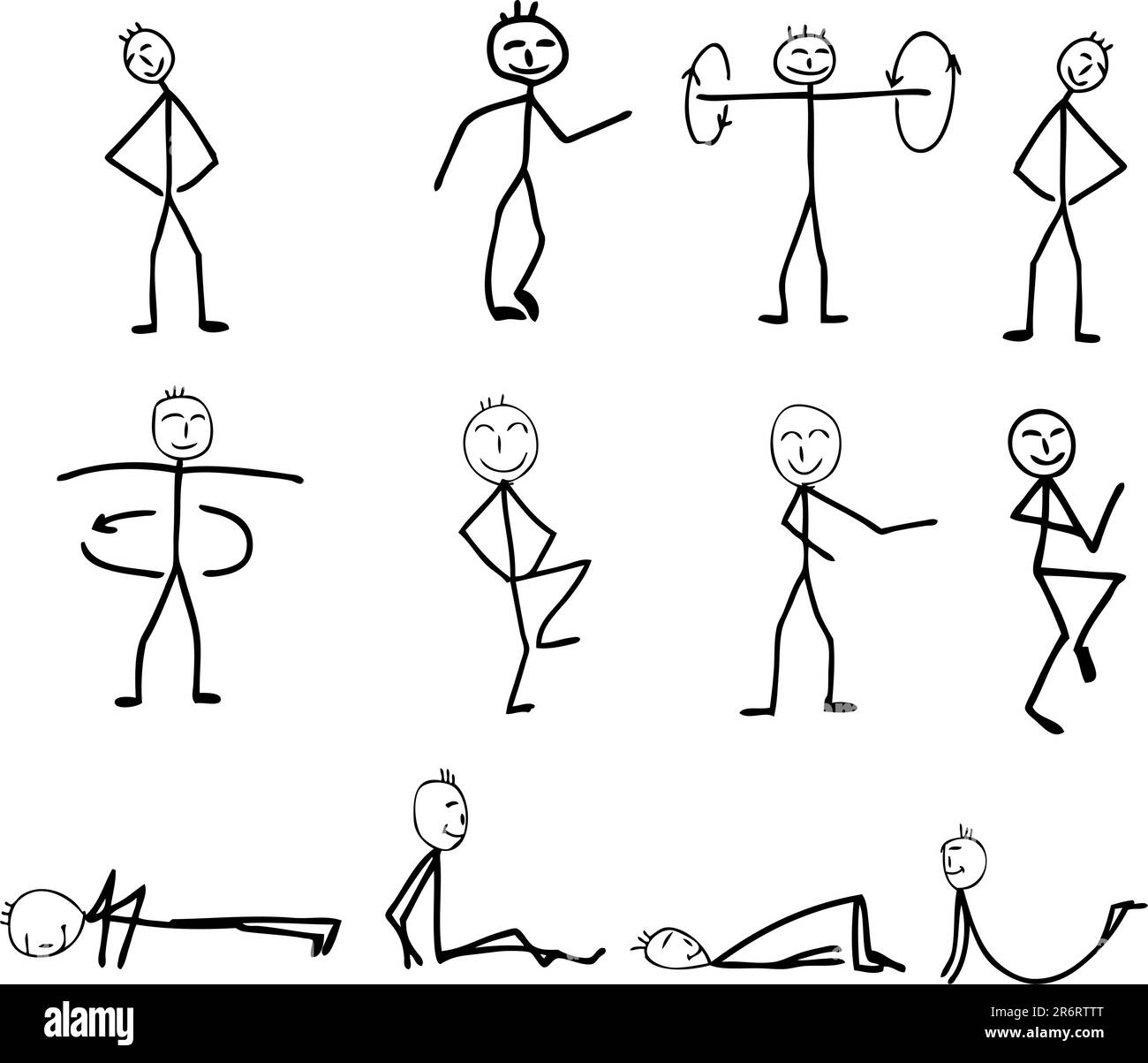 Lustige Fitness-Silhouetten, Cartoon, Vektordarstellung Stock Vektor