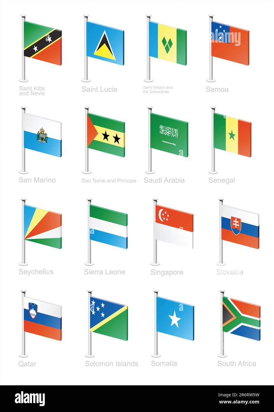 St. Kitts und Nevis, St. Lucia, St. Vincent und die Grenadinen, Samoa, San Marino, Sao Tomé und Principe, Saudi-Arabien, Senegal, Seychellen,... Stock Vektor