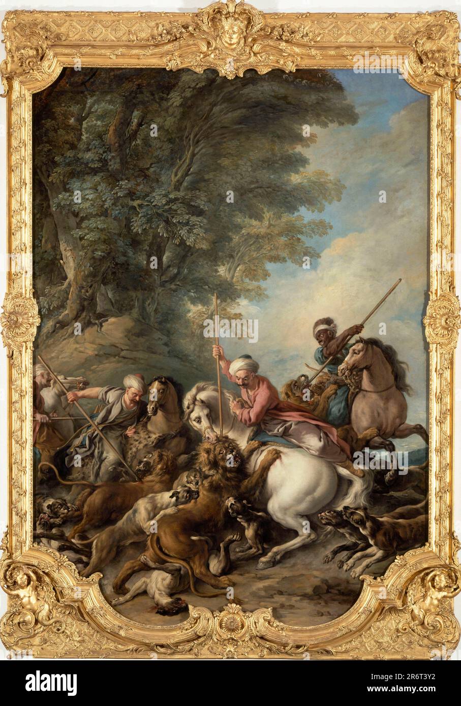 Die Löwenjagd. Museum: Musée de Picardie, Amiens. Autor: Jean-Francois de Troy. Stockfoto