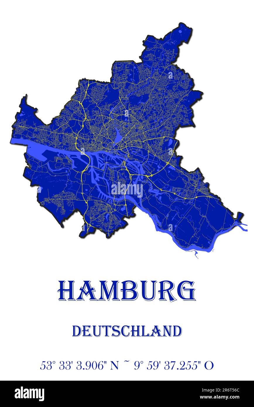 Bundesstaat Hamburg Karte Straßennetz Deutschland Europa Stockfoto