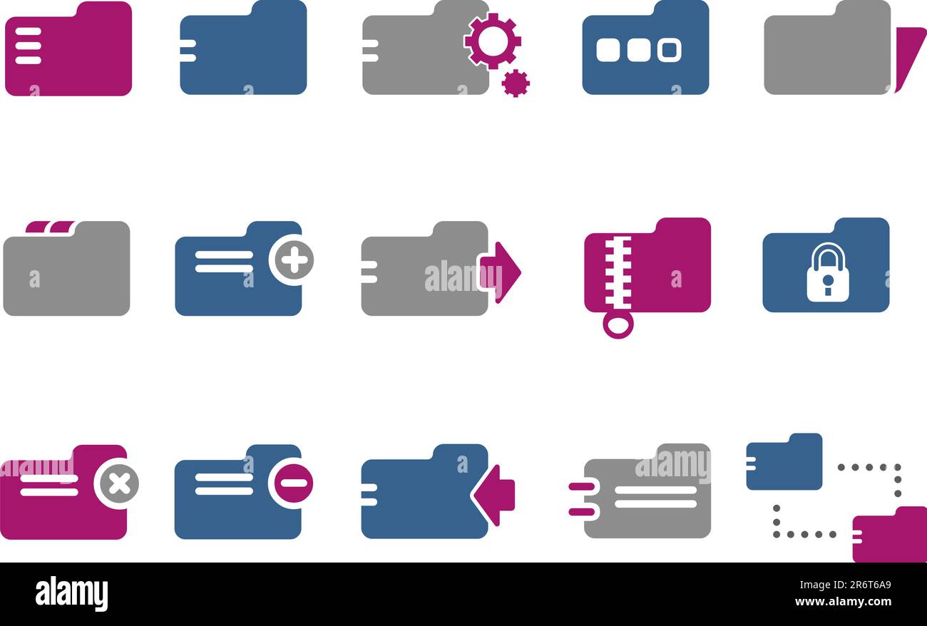 Vektorsymbole - Serie Blue-Fuchsia, Ordnersammlung Stock Vektor