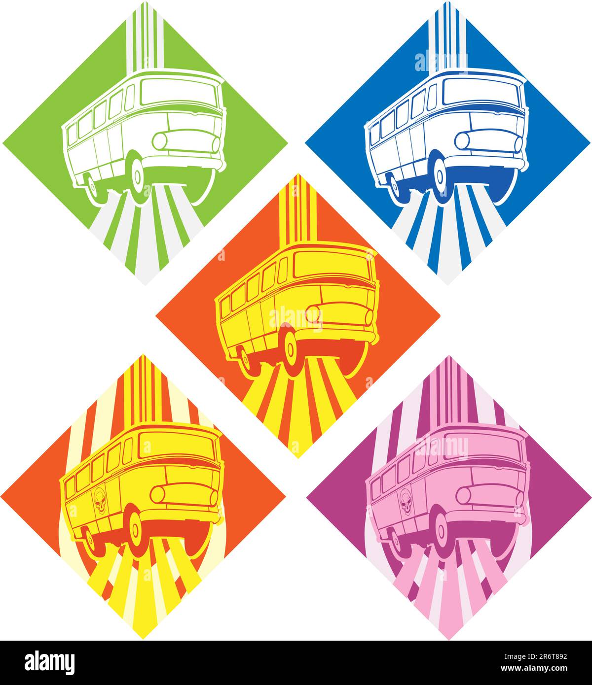 vektorbusse mit verschiedenen Hintergrunds und Farben Stock Vektor