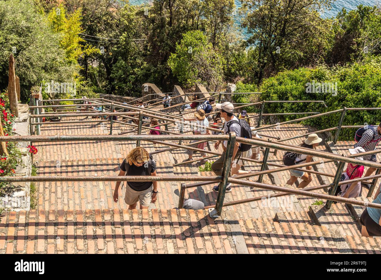 Corniglia Treppe vom Bahnhof in die Stadt, Cinque Terre Italien Stockfoto