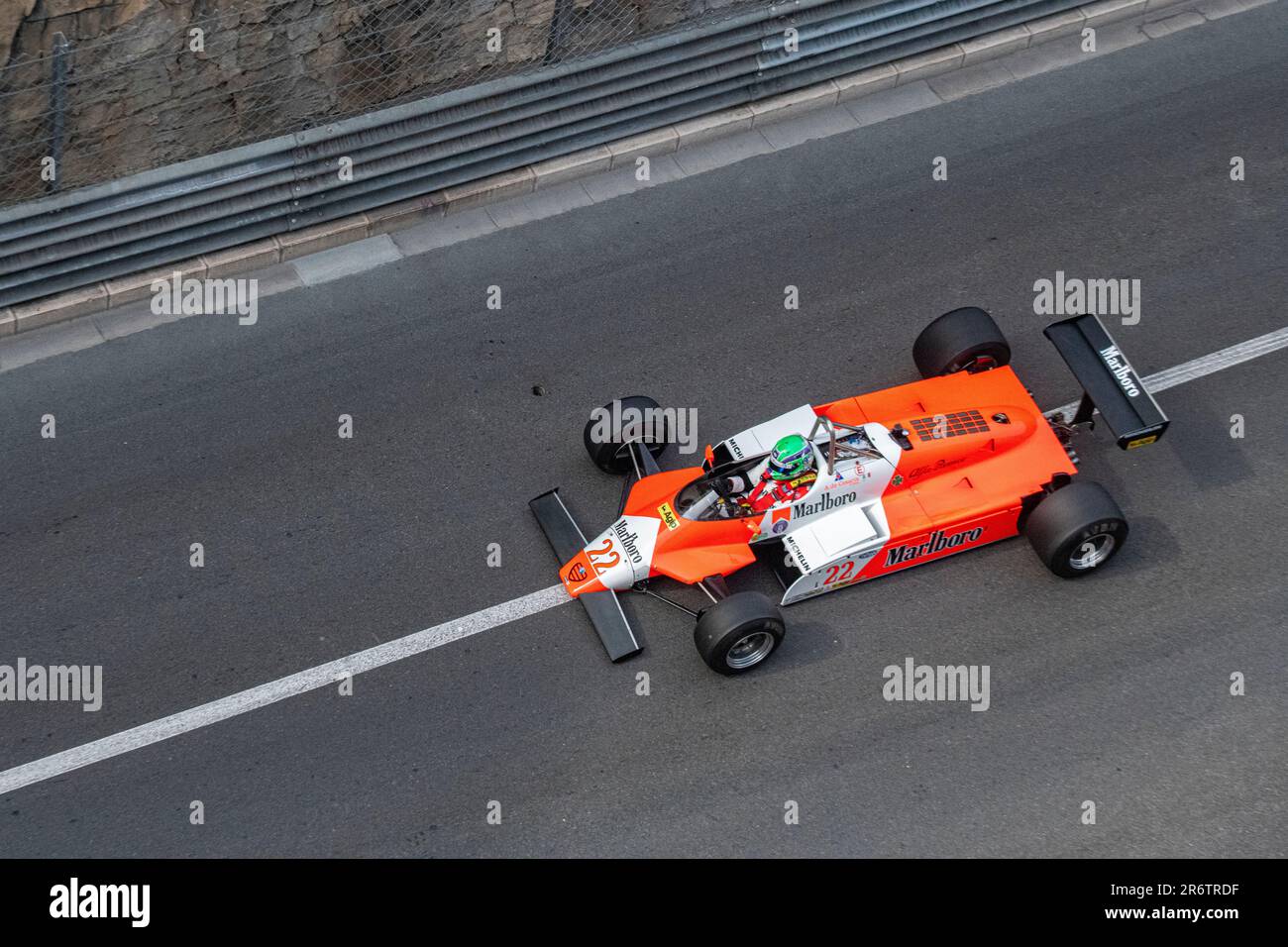 Ein Marlborough McLaren Formel-1-Rennwagen, Monaco Historic Grand Prix, Monte Carlo Stockfoto