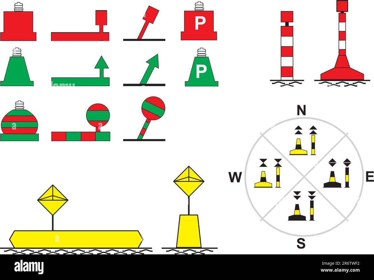 Schwimmende Bojen für die Flussfahrt, Vektordarstellung Stock Vektor
