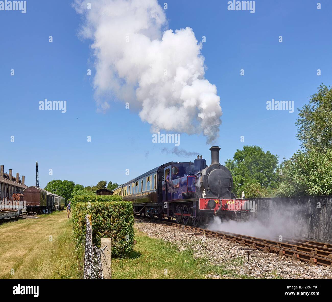 Didcot Railway Centre GWR 0-6-0 Dampflok King George im Dampfbad im Heim der Great Western Railway Society Stockfoto