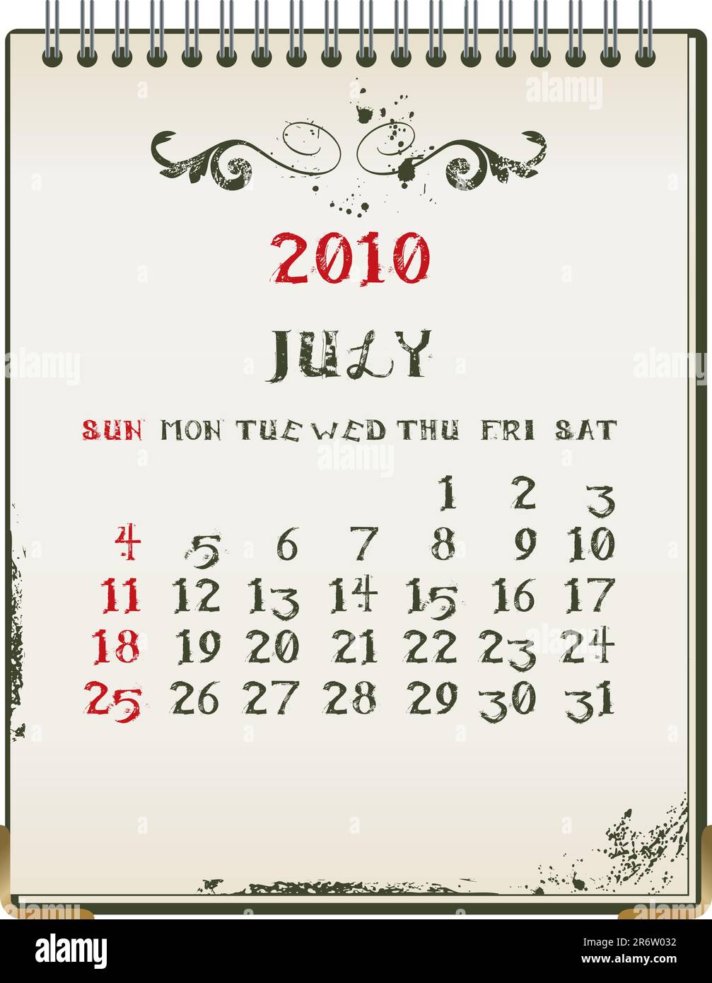 Grunge 2010 Kalender mit einem Blanknote Papier - Vektor-illustration Stock Vektor