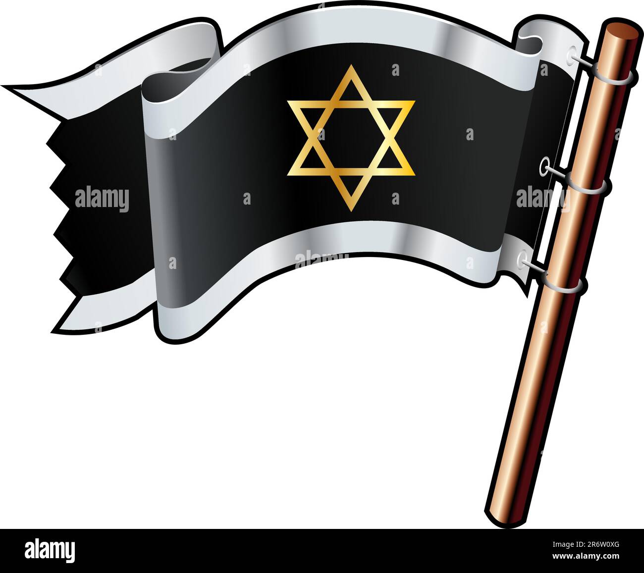 Der Stern des jüdischen religiösen Symbols von David auf schwarzer, silberner und goldener Vektorflagge, die auf Websites, in gedruckter Form oder auf Werbematerial verwendet werden kann Stock Vektor
