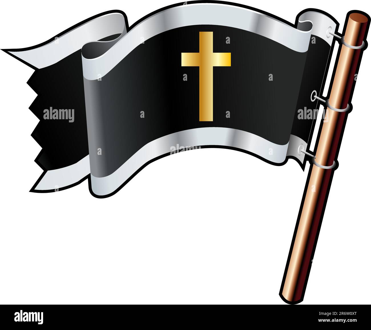 Christliches Kreuz religiöser Symbole auf schwarzer, silberner und goldener Vektorflagge, die auf Websites, in gedruckter Form oder auf Werbematerialien verwendet werden kann Stock Vektor