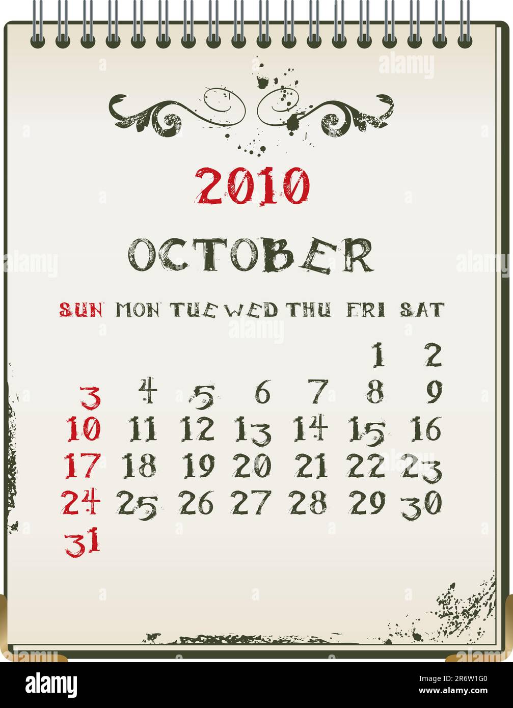 Grunge 2010 Kalender mit einem Blanknote Papier - Vektor-illustration Stock Vektor