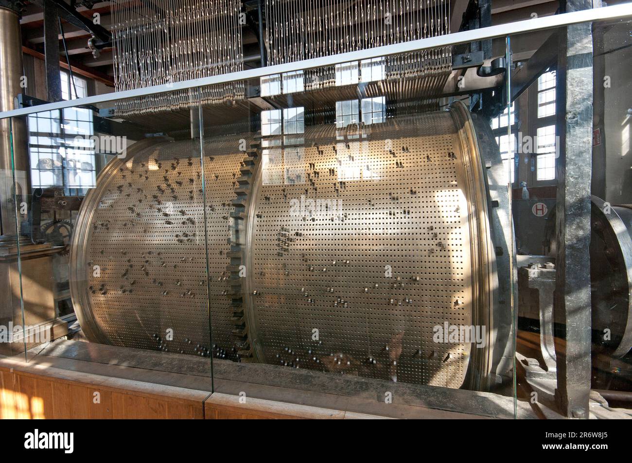 Belfry-Carillon-Trommel im Stadtturm Belfort, Brügge, Flandern, Belgien Stockfoto