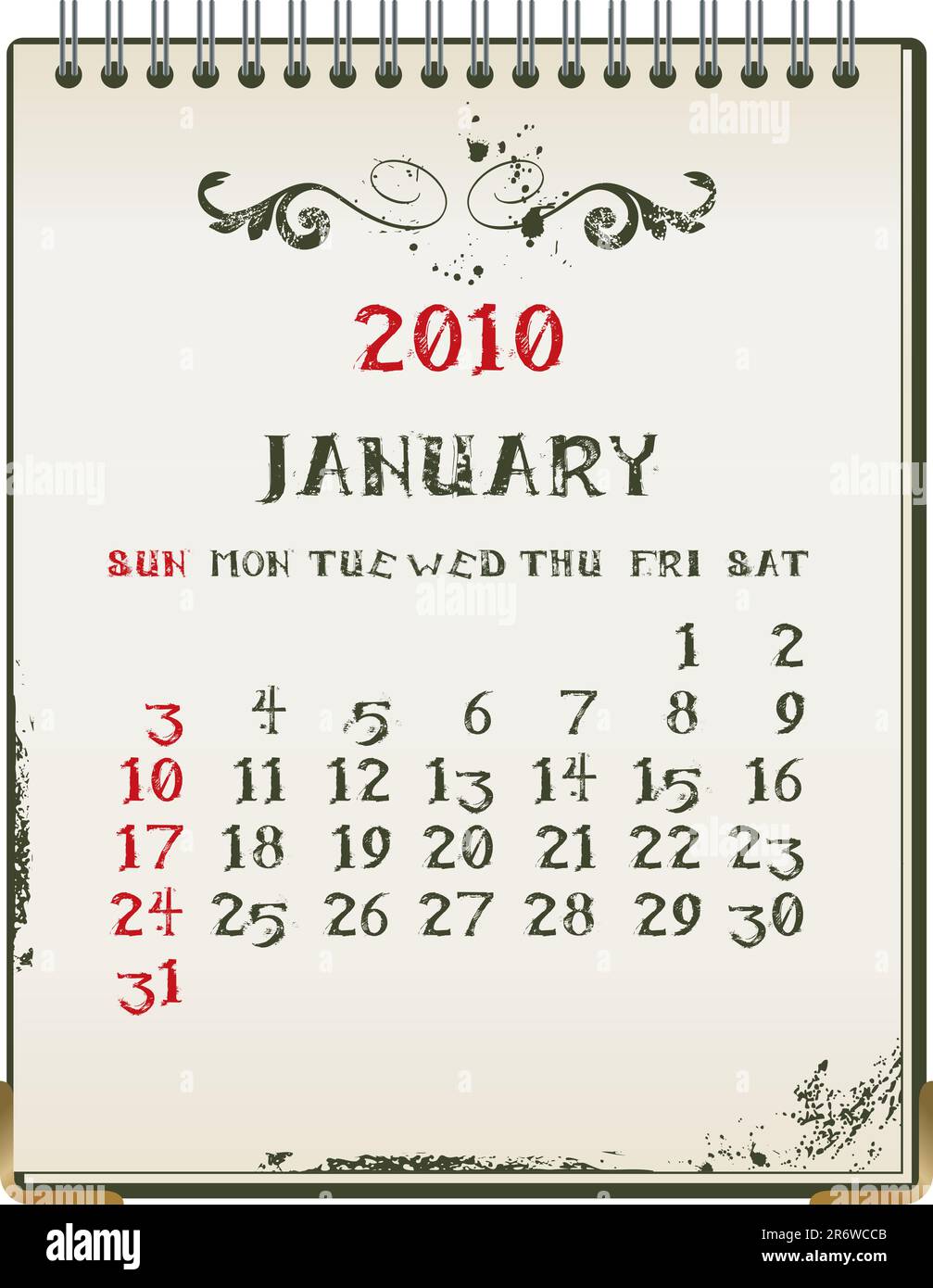 Grunge 2010 Kalender mit einem Blanknote Papier - Vektor-illustration Stock Vektor