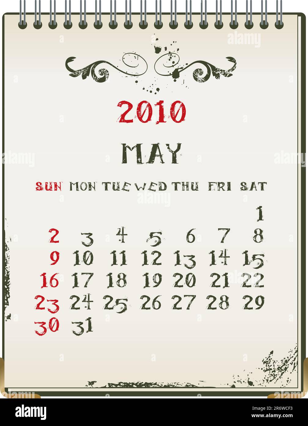 Grunge 2010 Kalender mit einem Blanknote Papier - Vektor-illustration Stock Vektor