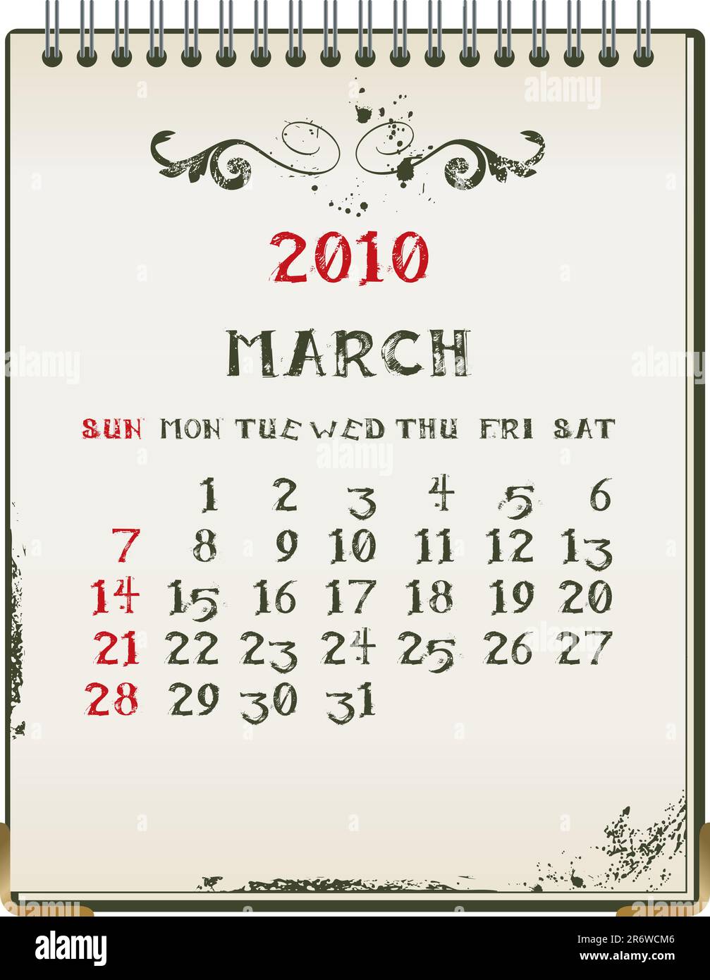 Grunge 2010 Kalender mit einem Blanknote Papier - Vektor-illustration Stock Vektor