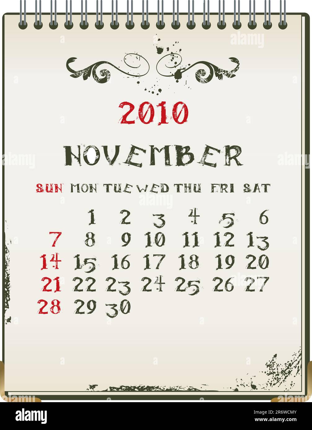 Grunge 2010 Kalender mit einem Blanknote Papier - Vektor-illustration Stock Vektor