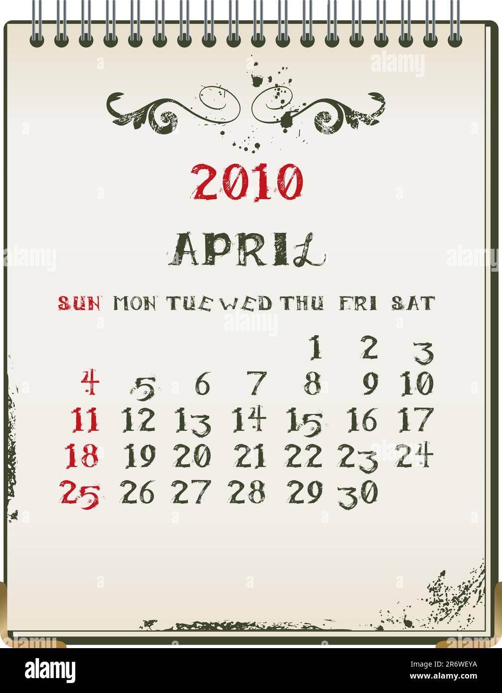 Grunge 2010 Kalender mit einem Blanknote Papier - Vektor-illustration Stock Vektor