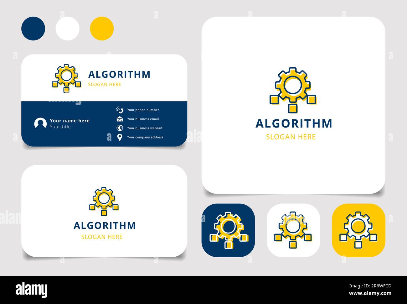 Algorithmus-Logo mit editierbarem Slogan. Branding-Buch und Visitenkartenvorlage. Stock Vektor