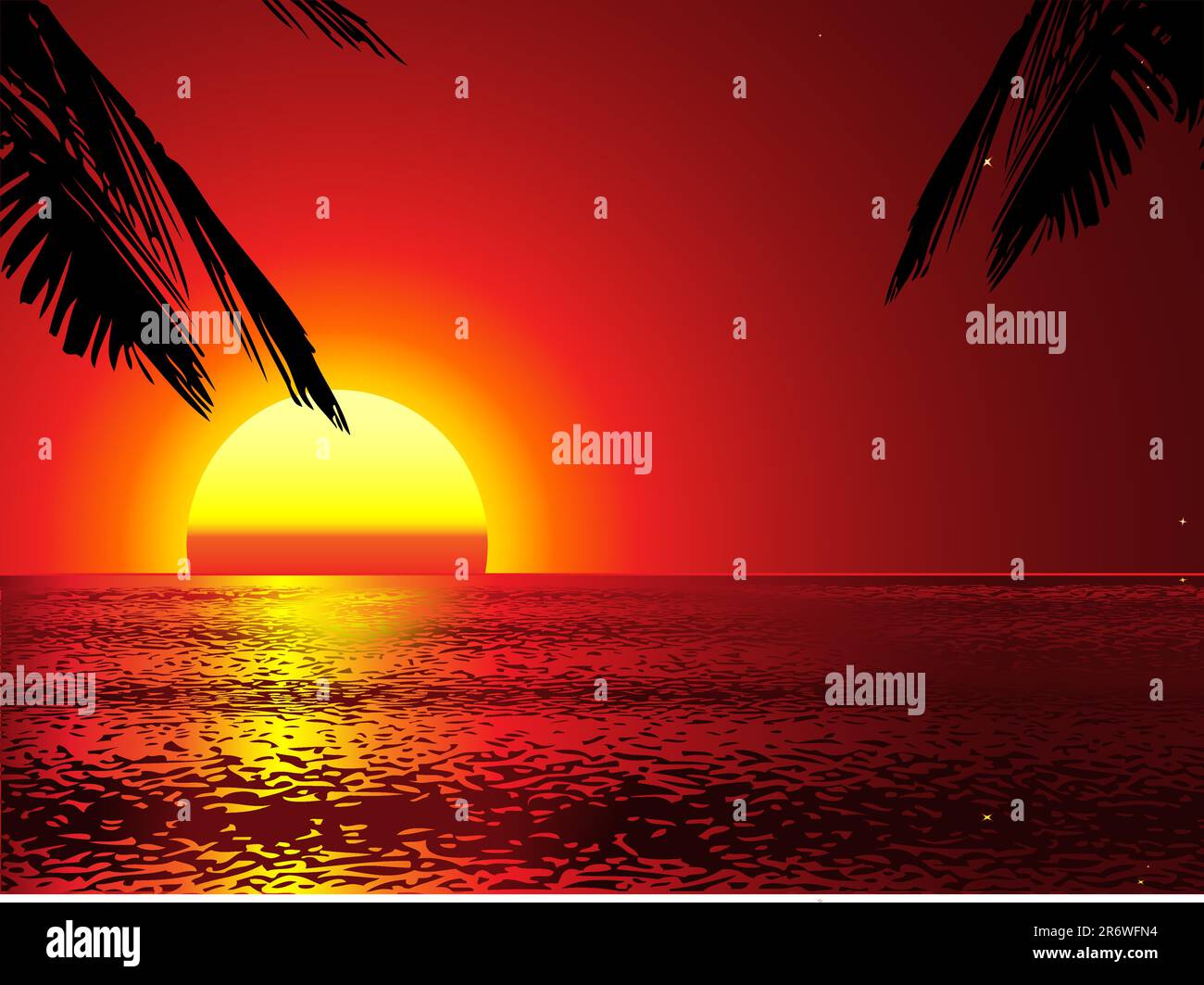 goldener Sonnenuntergang mit Palmen (ausschalten, wenn nicht benötigt) Stock Vektor