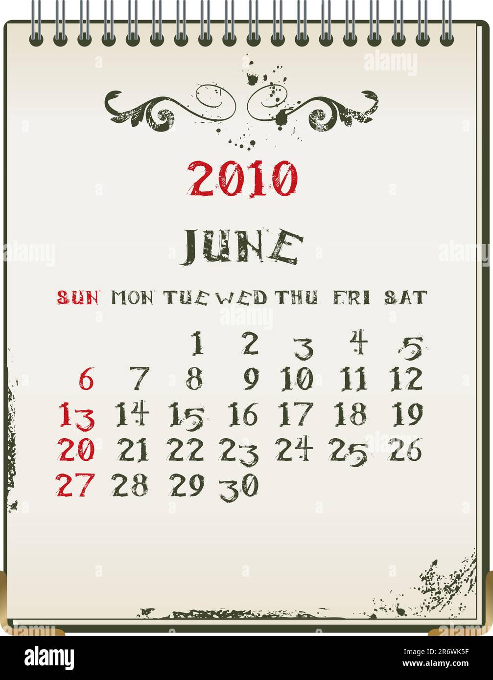 Grunge 2010 Kalender mit einem Blanknote Papier - Vektor-illustration Stock Vektor